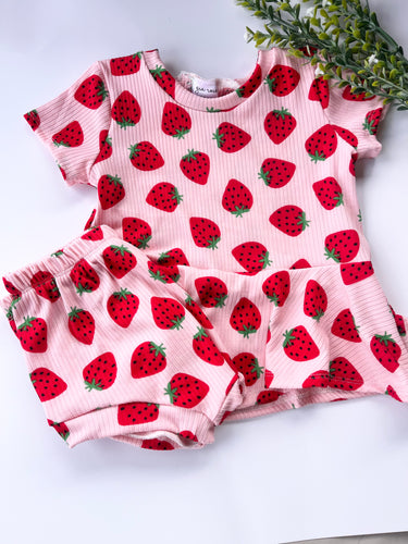 Girls strawberry outfit peplum shorts 