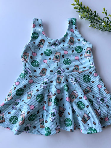 Girls dress top shirt in Starbucks print 