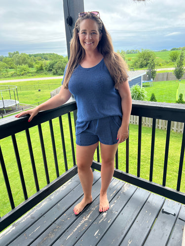 Navy cobalt blue lounge set top and shorts 